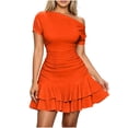 thumbnail image 2 of YuXingFu Spring Wedding Guest Dress Maxi Short Sleeve Plus Size Womens Dress Crew Neck for Spring Long Casual Summer Orange XL, 2 of 6
