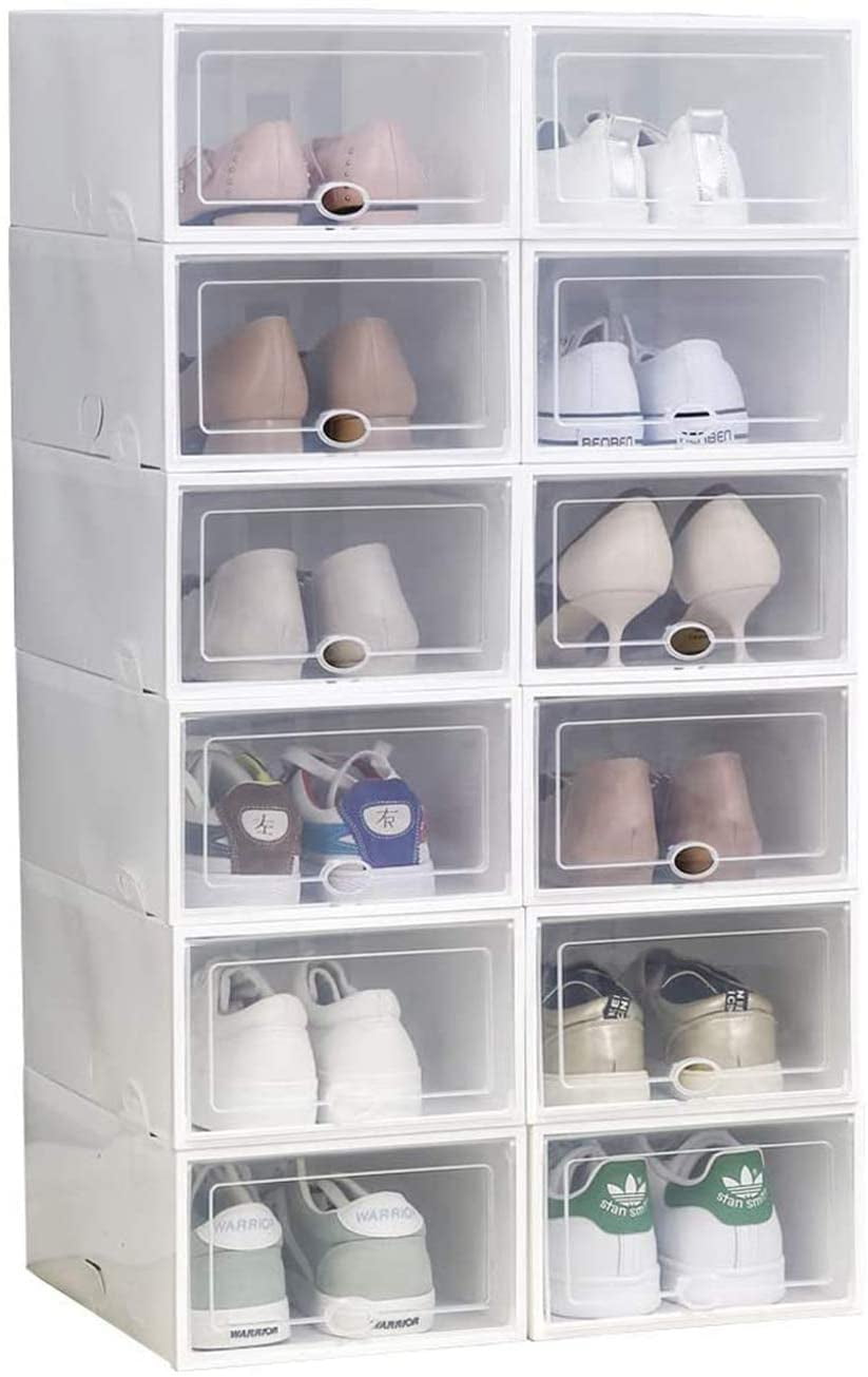plastic sneaker cases on New Sale 12pcs Foldable Shoe Box Storage Plastic Transparent Case Stackable Organizer Walmart Com Walmart Com
