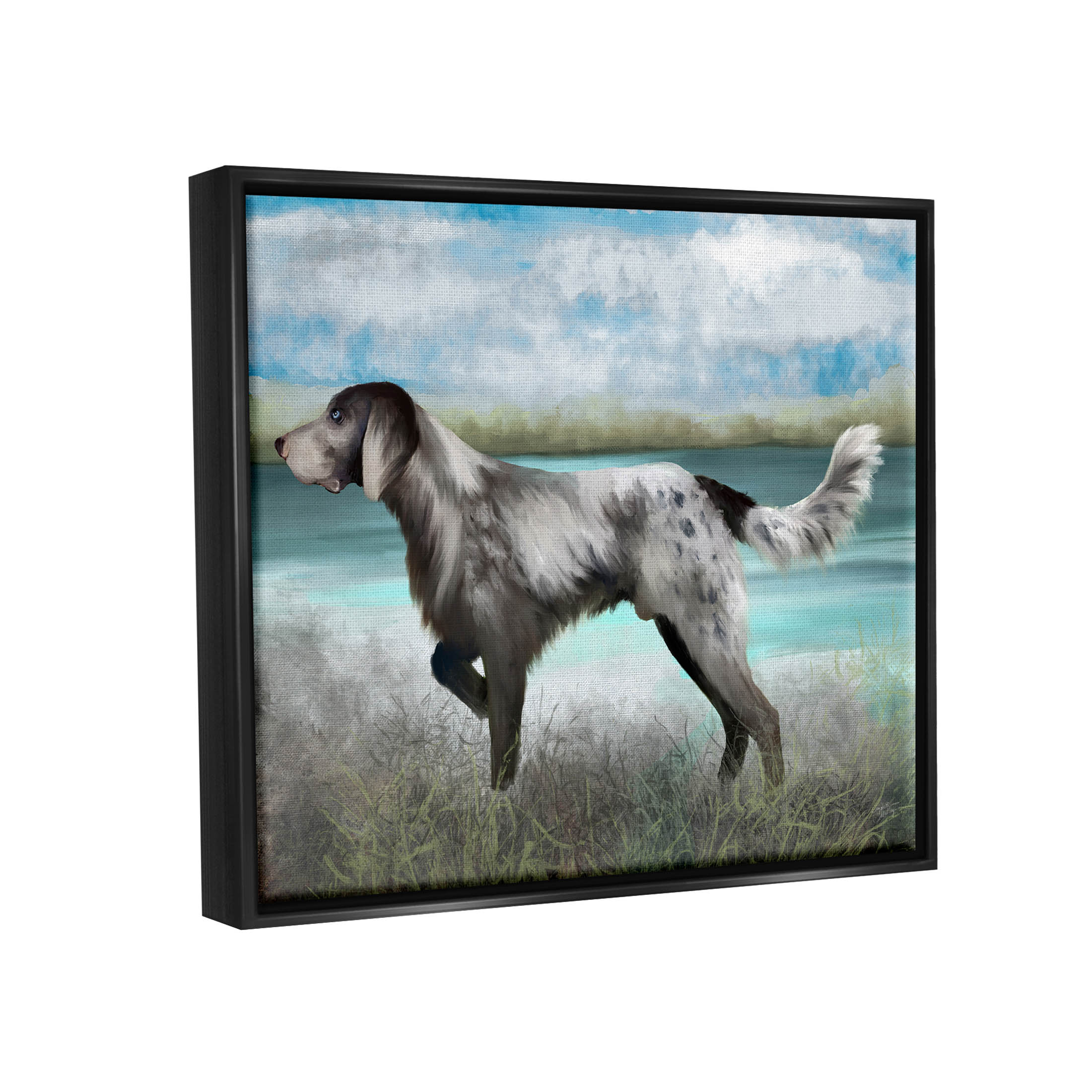 Pointer Dog Lakeside Nature Animals & Insects Graphic Art Jet Black Framed Art Print Wall Art