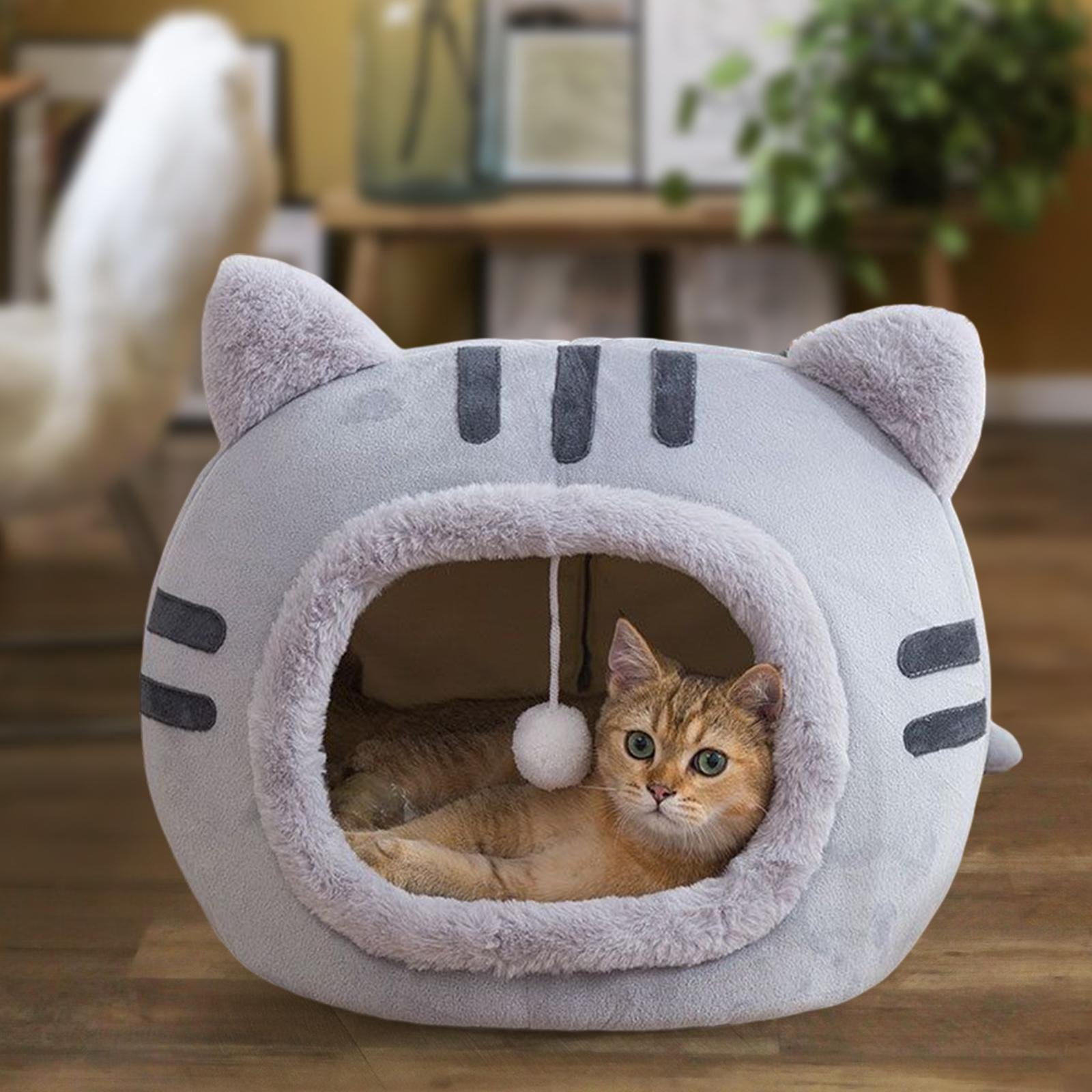 Cute Cat Sleeping Bed Semi Closed Small Dog Bed Bottom Hut Warm Puppy Kennel Basket Kitten House for Kitty Small Medium Large Dogs gray M