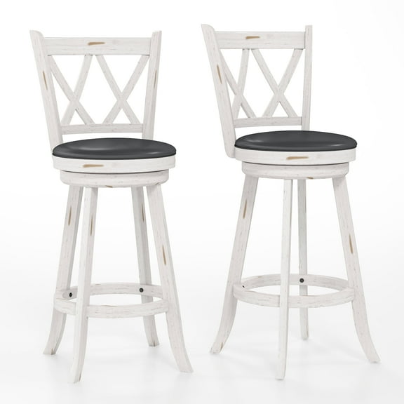 Tolead 2-Piece 29-Inch Swivel Bar Stools with Upholstered 360-Degree Swivel, White