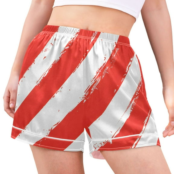 joogoo Women's Pajama Lounge Shorts Red and White Art Stripes Bottoms Sleep Short M