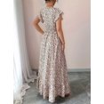 thumbnail image 6 of Women'S V Neck Floral Print Maxi Dress with Ruffle Sleeves and Smocked Waist Light Brown L, 6 of 7