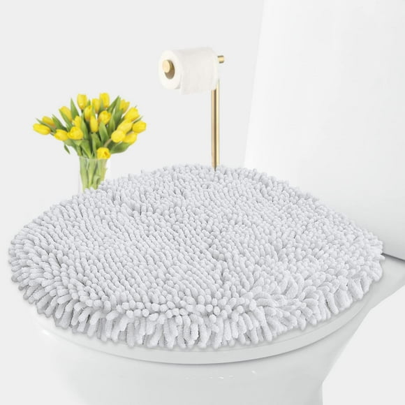 Funda para tapa de inodoro Luxurux Plush, microfibra de felpilla, color blanco