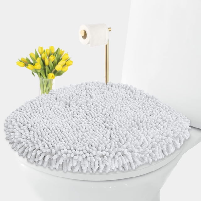 Funda para tapa de inodoro Luxurux Plush, microfibra de felpilla, color blanco