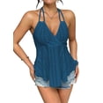 thumbnail image 3 of Women Tie Back Tank Tops Criss Deep V Neck Spaghetti Strap Backless Tanks Going Out Blue L, 3 of 9