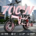 thumbnail image 2 of Folding Electric Bike, Electric Bicycle with 48V 14AH Removable Battery, Folding Electric Bike for Adults Teens,14'' Ebike Urban City with 700W Motor, 10 Shock Absorptions,Pink, 2 of 7