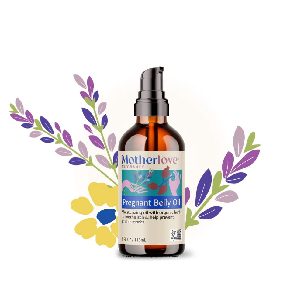 Motherlove Pregnant Belly Oil (4oz) Prevent Stretch Marks During Pregnancy & Soothe Itchy Skin—Herb-Infused Vegan Moisturizer w/ Lavender—Organic Herbs, Non-GMO, Cruelty-Free