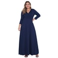 thumbnail image 4 of POSESHE Plus Size Women's Solid 3/4 Sleeve Evening Gown, Flowy V-Neck Maxi Dress, 4 of 5