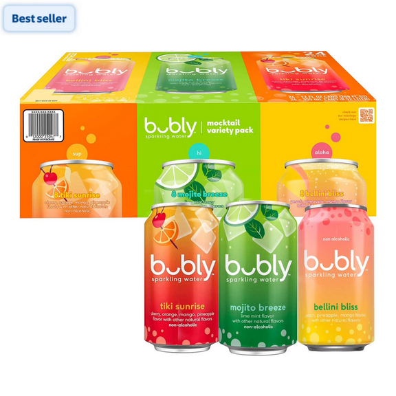 bubly Sparkling Water Non-Alcoholic Mocktail Variety Pack, 12 fl oz Cans, 24 Pack