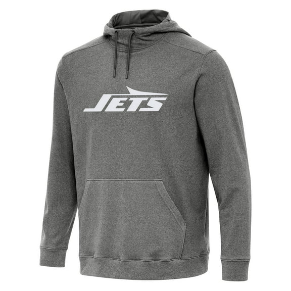Men's Antigua Heather Black New York Jets Cloud Pullover Hoodie