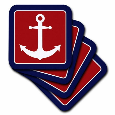 

3dRose Red White and Blue Nautical Anchor Design Soft Coasters set of 4