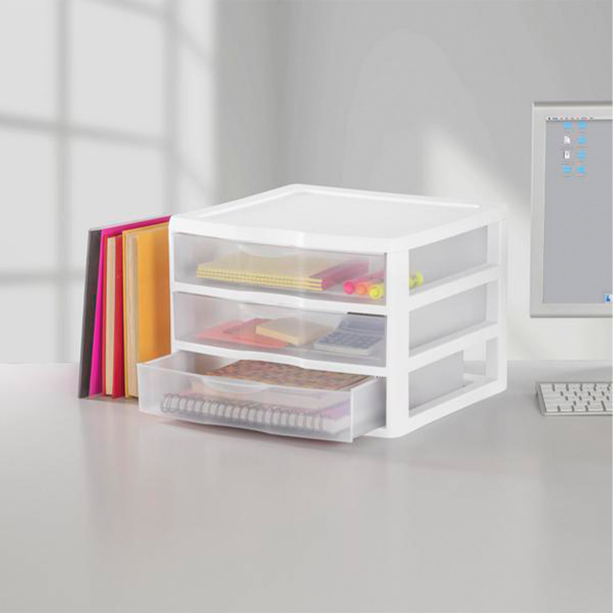 Sterilite Clear Plastic Stackable Small 3 Drawer Storage System, (12 Pack)