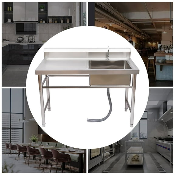 TOOL1SHOoo Freestanding Commercial Kitchen Sink Set, 47" x 24" x 32" Stainless Steel Single Bowl Utility Sink Set Prep Table Hand Washing Basin for Indoor Outdoor