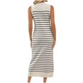 thumbnail image 4 of Honeeladyy Womens Sleeveless Striped Knit Slim Maxi Dresses 2024 Crew Neck Pencil Bodycon Tank Dress Black XL, 4 of 5