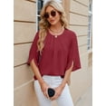thumbnail image 5 of BadPiggies Women's Blouses Casual Summer Tops Dressy Pleated Scoop Neck 3/4 Sleeve Office Work Chiffon Shirts, 5 of 8