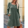 thumbnail image 5 of Womens Square Neck Long Sleeve Fall Dresses Casual Babydoll Sweater Dress Green XL, 5 of 8