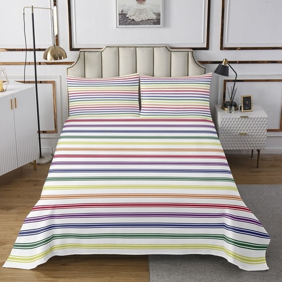 Erosebridal Geometric Stripe Quilt Sets for Twin Size Bed,Colorful Rainbow Bed Set, Ultra Soft 2 Pieces