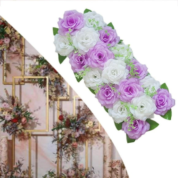 Arch Rose Flower Panel Table Runner Bouquet Backdrop Ceremony Road for Road Cited Flowers Wedding arrangements silk roses Purple and White