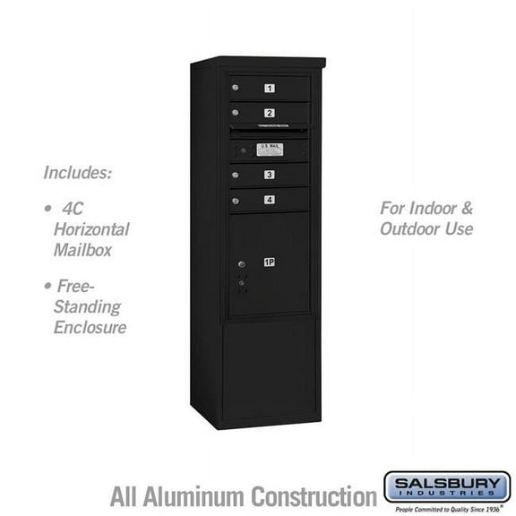 Salsbury Industries  17.75 x 52.875 x 18.5 in. Free-Standing 4C Horizontal Mailbox Unit - Front Loading - USPS Access, Black