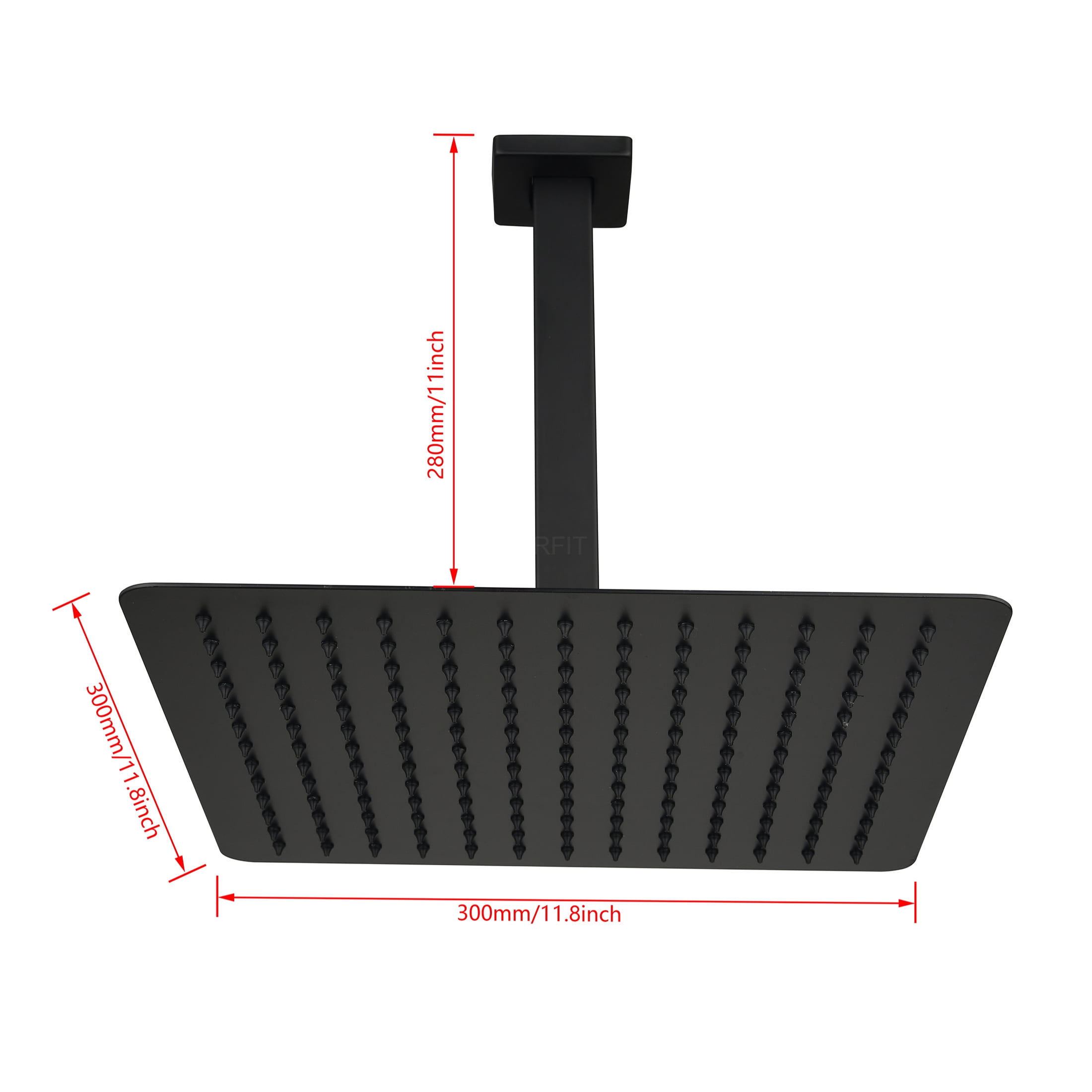 JERFIT Matte Black Rain Shower Head, 6 Inch High Pressure Rainfall Showerhead with 90 Self-Cleaning Nozzles, Water Saving Luxury Stainless Steel Shower Panel for Max Flow