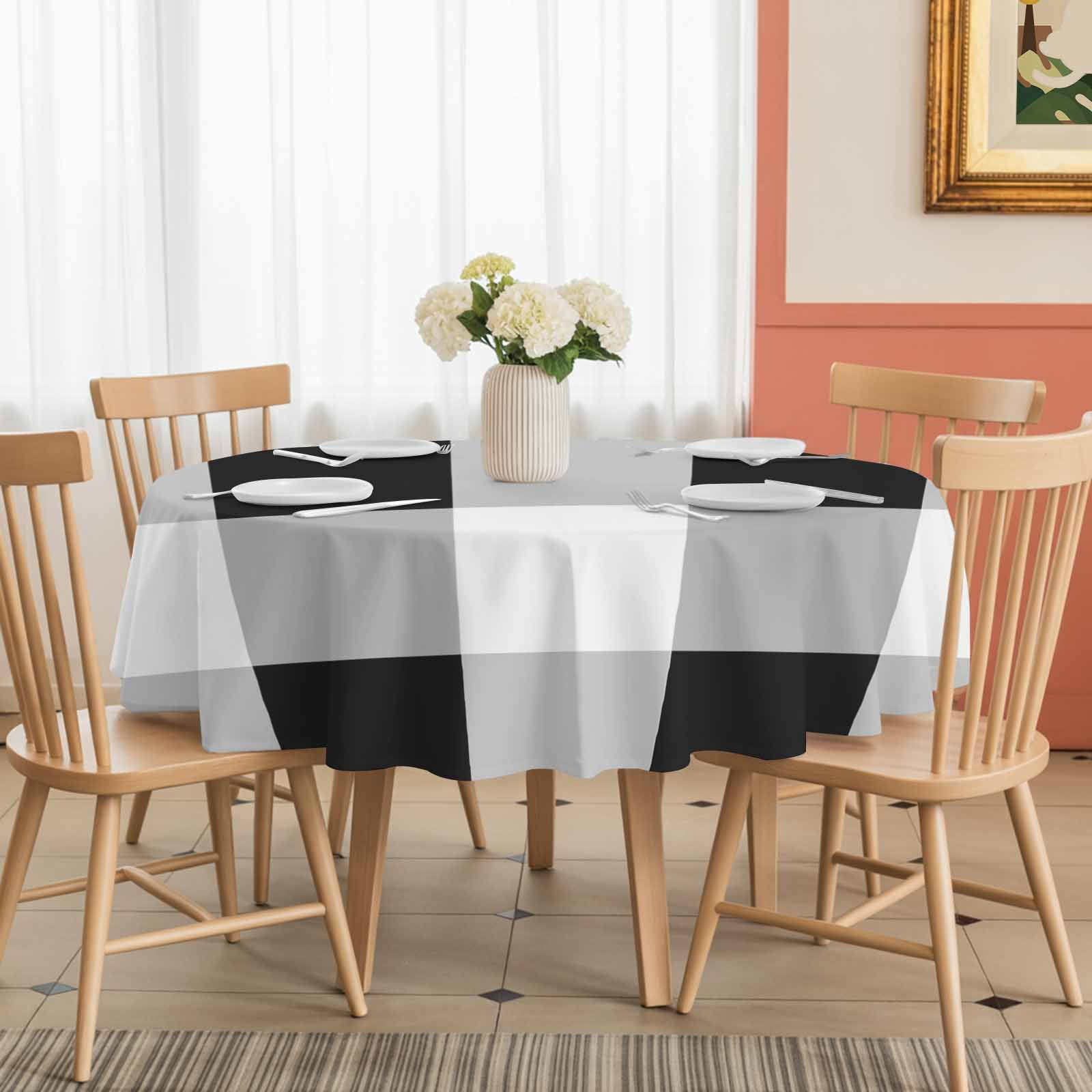 Round Tablecloth Black White Plaid Waterproof Oil Proof Polyester Table Cloth Cover Decor for Home Dining Outdoor,Patio,Parties, 60" Dia. Checkerd Pattern