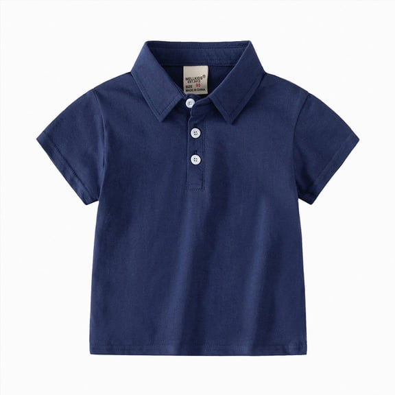 BOBOGOJP Polo Shirts for Toddler Boys Collared Golf Shirt Solid Color Short Sleeve Classic Polos Cotton School Uniform Tops Navy for Size 3-4 Years