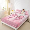 thumbnail image 4 of Manfei Lovely Bow Bowtie Twin Sheet Sets,Ribbon Bowknot Twin Fitted Sheet,Pink Sparkling Print Flat Sheet For Girls,Luxury Bedroom Decor,3-Piece, 4 of 7