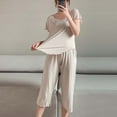 thumbnail image 2 of Liquidation! Zoofduhp Pyjama pour Femmes Ensemble Pijamas de Mujer Pyjama Uni pour Femmes Col Rond Pyjama à Manches Courtes et Pantacourts Ensemble de Pyjama Ensemble de Pyjama en Satin pour Femmes C 2TG, 2 of 8