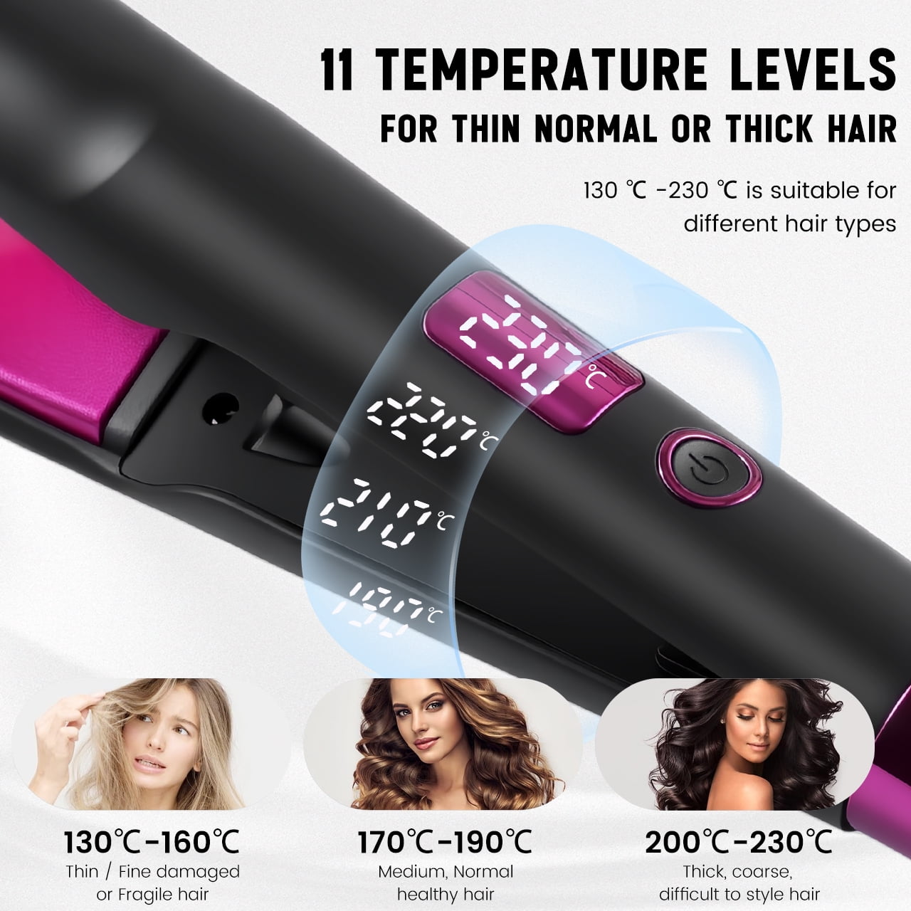 HATTEKER Professional 2-in-1 Curling & Straightening Iron - Hair straightener - curling iron - 11 Temperature Settings - Auto Shut-off - Black