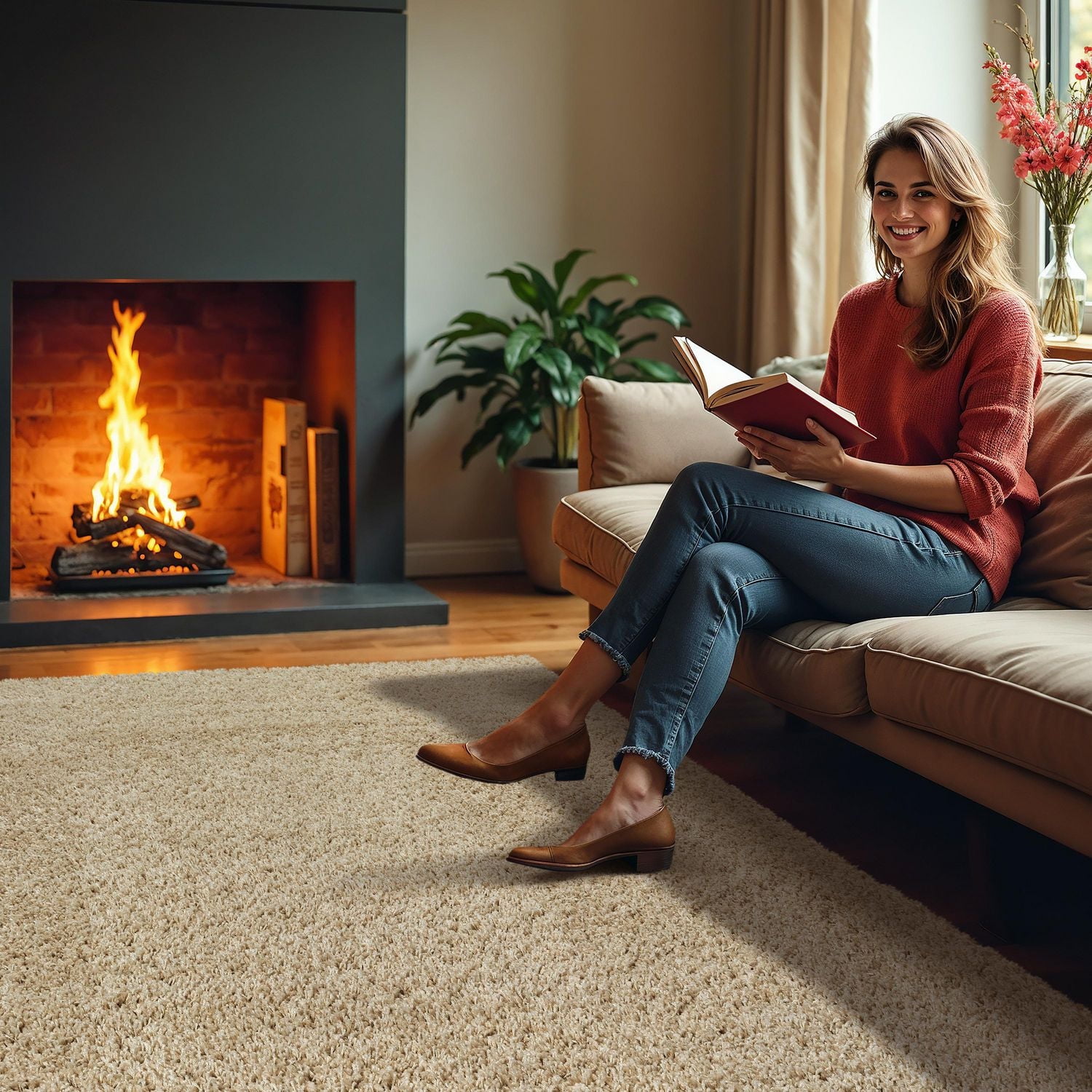 hometrends Deluxe Cream Shag Rug