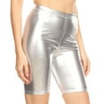 thumbnail image 3 of Sakkas Women's Shinny Metallic Bike Shorts Stretchy Unisex - Made in USA - Silver - Medium, 3 of 5