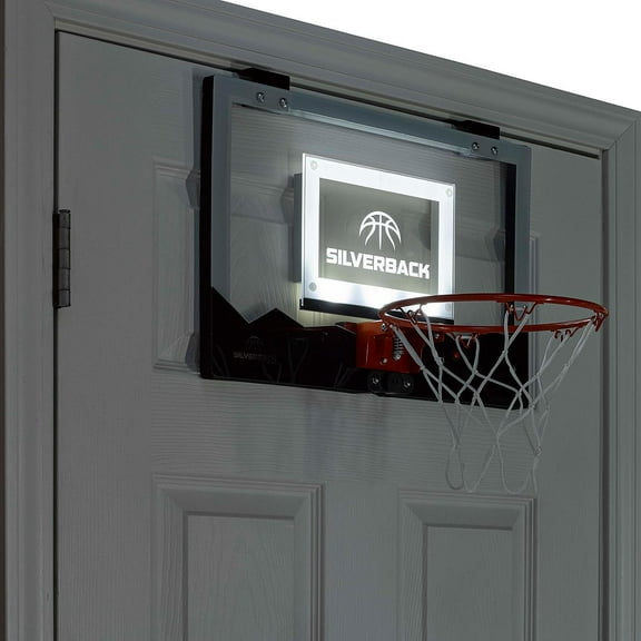 Silverback LED Light-Up Over the Door Mini Basketball Hoop - 18" - Includes Mini Basketball and Air Pump