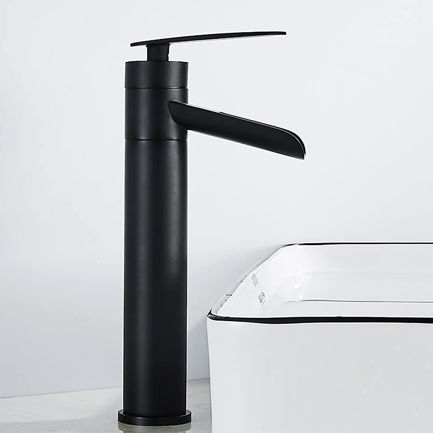 Faucet Waterfall tap Bathroom faucets Bathroom Sink Faucet Single Hole Tall Single Handle one Hole Bathroom Faucet Black Faucet Bathroom for Balcony,Black A