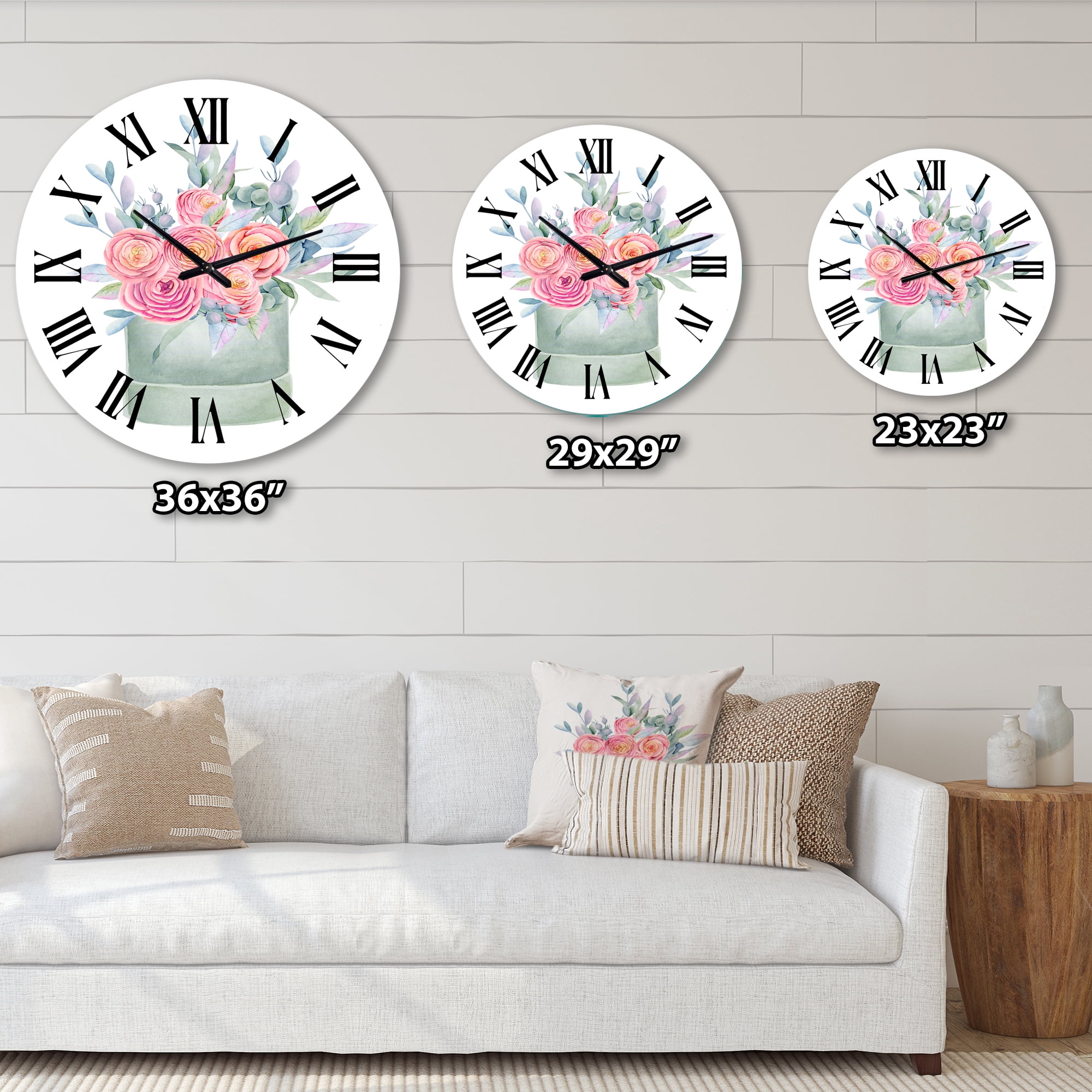 Designart 'Gift Box With Pink Roses' Farmhouse Wall Clock