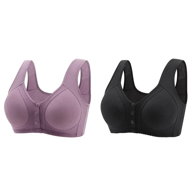 2 Pack(Black 1PCS & Purple 1PCS) Multipack Women Bras Plus Size Women Casual Breathable Tube Compression Sports Bra Button Down Top Bra Underwear without Steel Ring Gathering