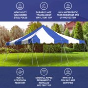 Party Tents Direct Weekender Outdoor Canopy Pole Tent with Sidewalls, Blue, 20 ft x 20 ft
