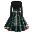 thumbnail image 6 of Women's Fashion Round Neck Slim-Fit Christmas Print Long-Sleeved Dress, Holiday Print, Retro Style, Party Wear, Casual Dress, Comfort Fit, Festive,Dark Green,3XL, 6 of 6
