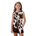 thumbnail image 3 of chaqlin Brown Cow Print Girls 2 Piece Set Kids Summer Outfits Sleeveless Round Neck T Shirt and Shorts Set Lightweight Workout Sport Clothes for 5-14Y, 3 of 7