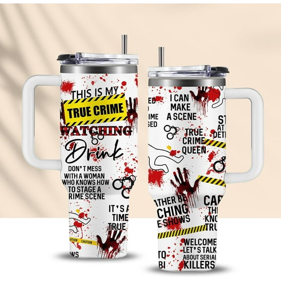 True Crime Gifts for Women Men - 40oz Funny Crime Scene Tumbler, Stainless Steel Travel Mug for Horror Podcast Fans, Crime Junkie Merch, Christmas Birthday Detective Lover Gift