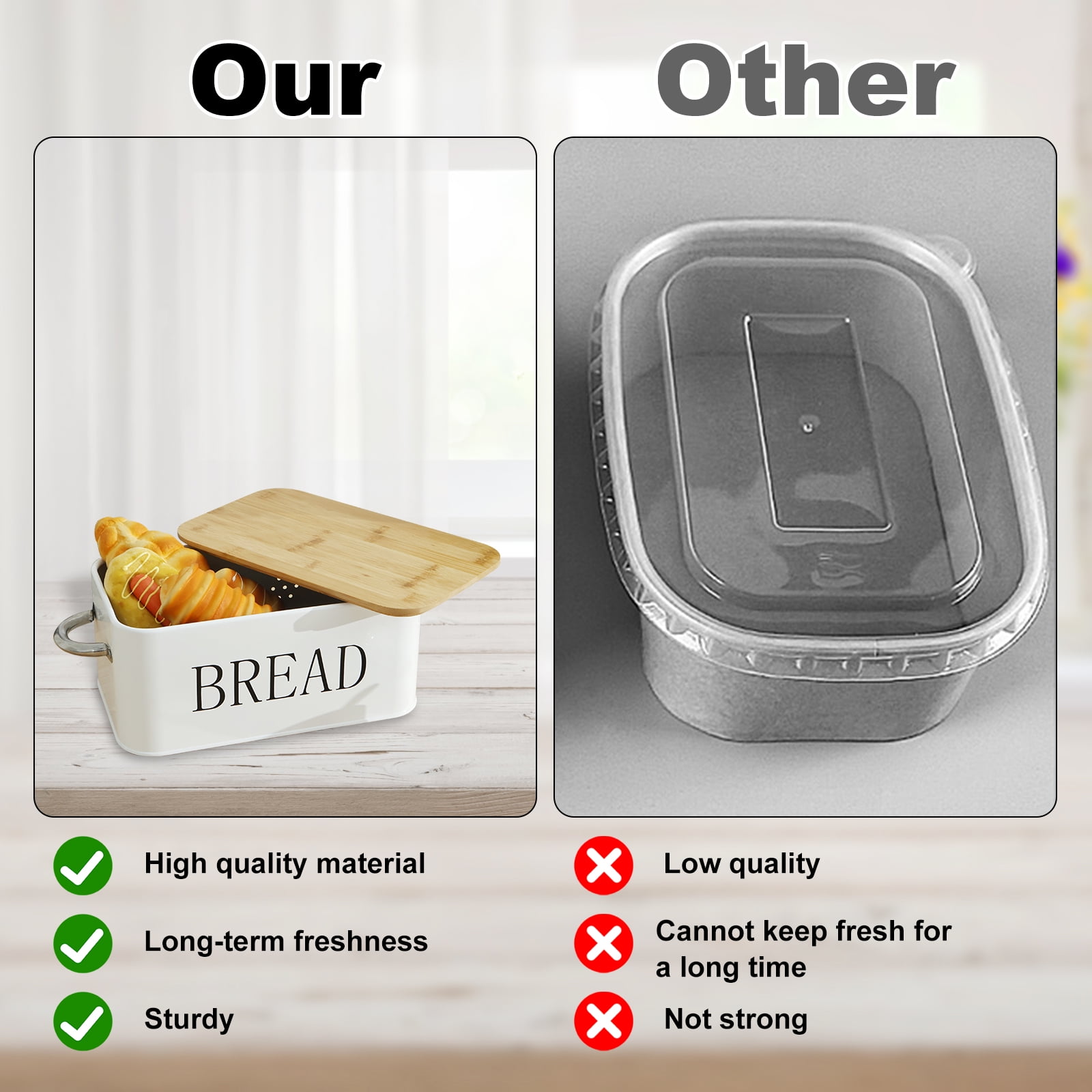 White Bread Box for Kitchen Countertop Bread Box with Cutting Board Lid White Bread Box Small Bread Box, Bread Bin Bread Holder for Kitchen Counter