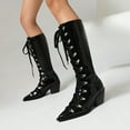 thumbnail image 2 of Mostsola Knee High Boots Women Lace up Strappy Tall Boots Pointed Toe Heel Long Boots, 2 of 9
