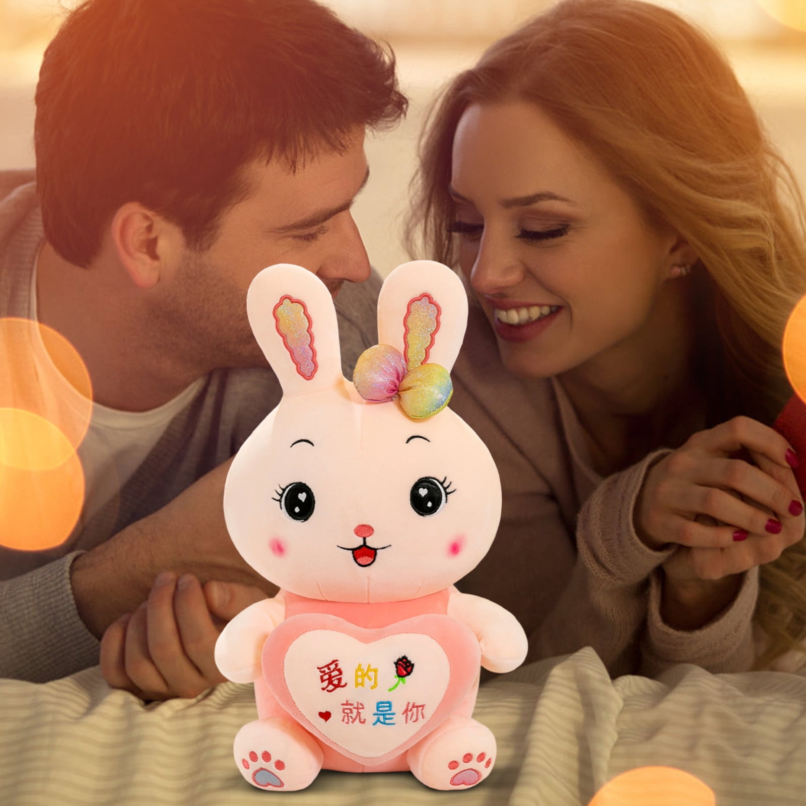 Bunny Stuffed Animal with LoveHeart, 17.7" Soft Stuffed Rabbit Plush Toy, Adorable Plushie Pillow, Ideal Birthday Easter Valentine's Day Presents for Kids, Girls and Boys, Cuddly Hugging Toy