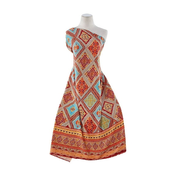 Zelouf Rayon Challis Print , Sewing, DIY, Crafts Fabric by the Yard, 358 Crmsnrd/gld, 3 Yard