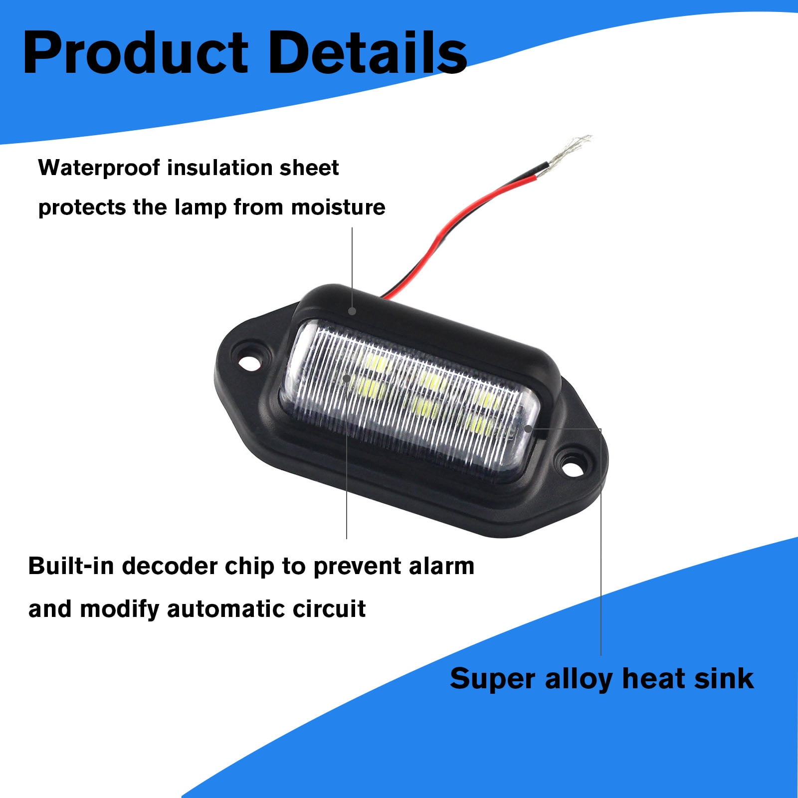 2 pcs LED License Plate Lights Convenience Courtesy LED Light Waterproof 12v 24vDC for Truck Trailer Van Auto RV Boats Step Courtesy Dome Cargo Under Hood Light