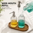 thumbnail image 4 of HBK Glass Soap Dispenser Set with Wooden Tray, 2 Pack 14 oz Clear Pump Bottles for Bathroom Kitchen, Stainless Steel, Refillable Hand Dish Soap, 4 of 8