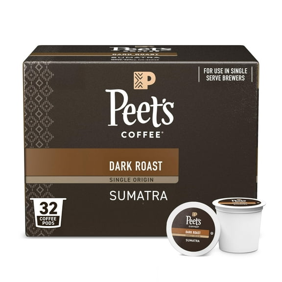 Peet's Coffee, Dark Roast Single Serve Coffee Pods - Single Origin Sumatra 32 Count (1 Box of 32 Pods)