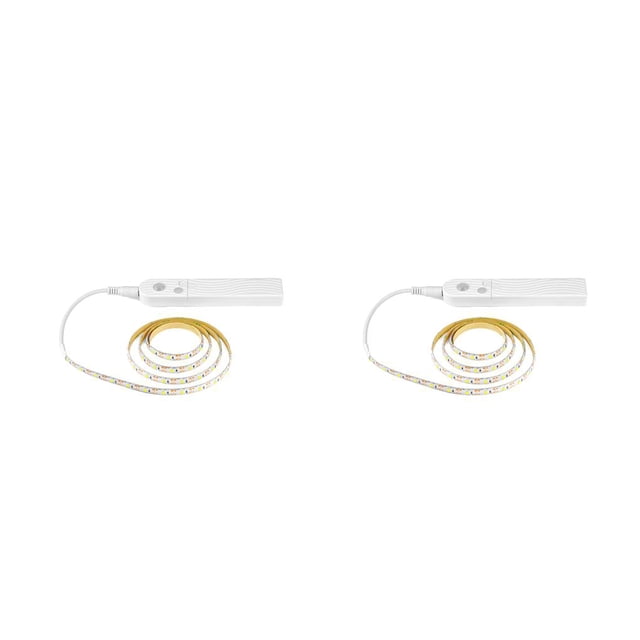 Billuyoard Tira de luz LED Sensor de movimiento Cinta de iluminación de fondo PIR de alto brillo Cinta de lámpara automática ajustable Luz blanca 1m Luz blanca 1M 2piezas Billuyoard CBP188367