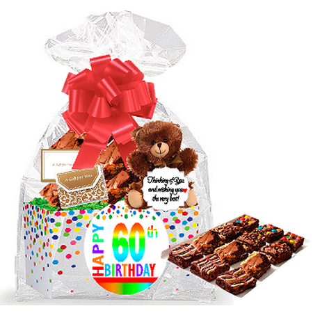 - 60th Birthday / Anniversary Gourmet Food Gift Basket Chocolate Brownie Variety Gift Pack Box (Individually Wrapped) 12pack