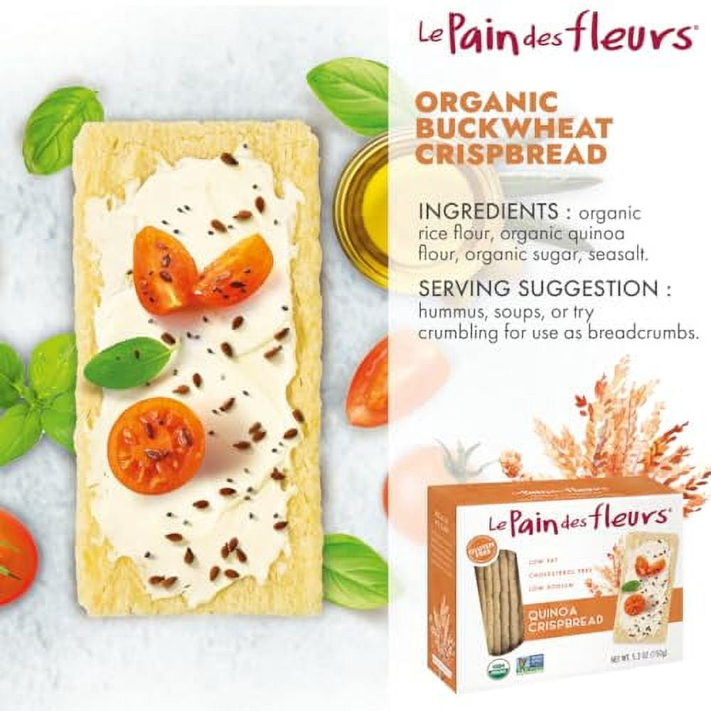 Le Pain des Fleurs Organic Crispbread, Quinoa | Gluten Free, Kosher, Vegan – 6 Pack (5.3 oz each)